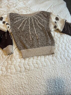 Vintage Nannell Brown and Cream Patterned Knit Sweater.